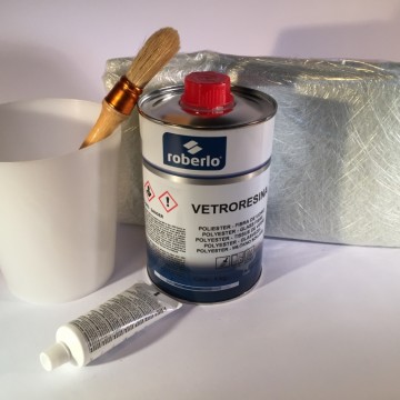 Vetroresina Polyester Set met glas mat harder beker en kwast