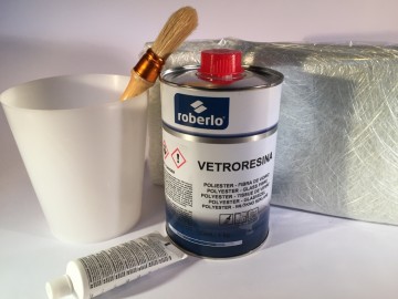 Vetroresina Polyester Set met glas mat harder beker en kwast